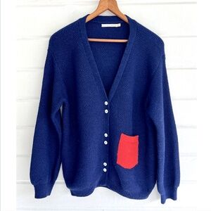 LONGWAY California 100% Alpaca V-Neck Colorblock Cardigan Made In Peru- 2/ M-L